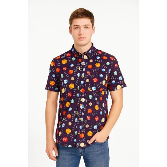 Spencer's Men's Shirt Button-Front Solar System Planets “Ask Me About Uranus" M - Picture 1 of 8